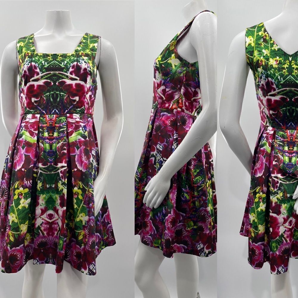 3For$20 Yuni Pink Burgundy Green Flower Print  Dress Size: 2/4
